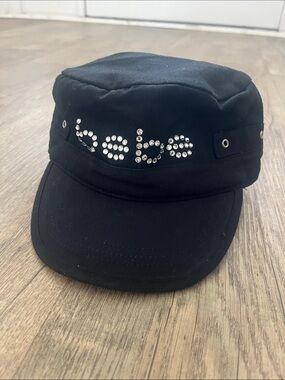 Y2K bebe Black With BEBE Jewels Newsboy Cap Logo Hat military style vintage